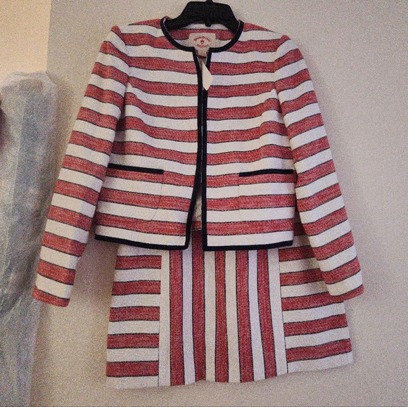 Brooks Brother Set Red Fleece Collection Striped jacket 2 + Skirt 4 White/red - Picture 1 of 7